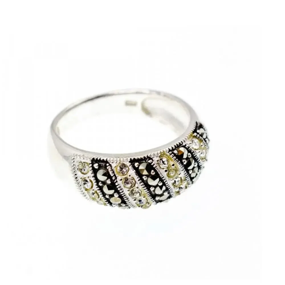 925 Sterling Silver CZ & Marcasites Ring Size 8